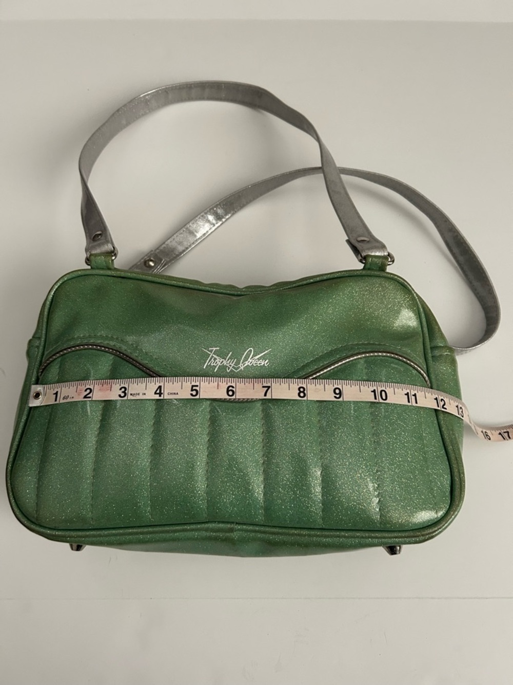 Trophy Queen Green Shoulder Bag with Silver Handles - Picture 7 of 12